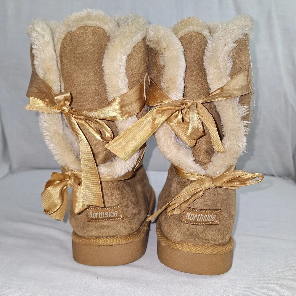 Cottagecore Fairycore Northside Tan Size 3 Girls Faux Suede Fur Lined Boots